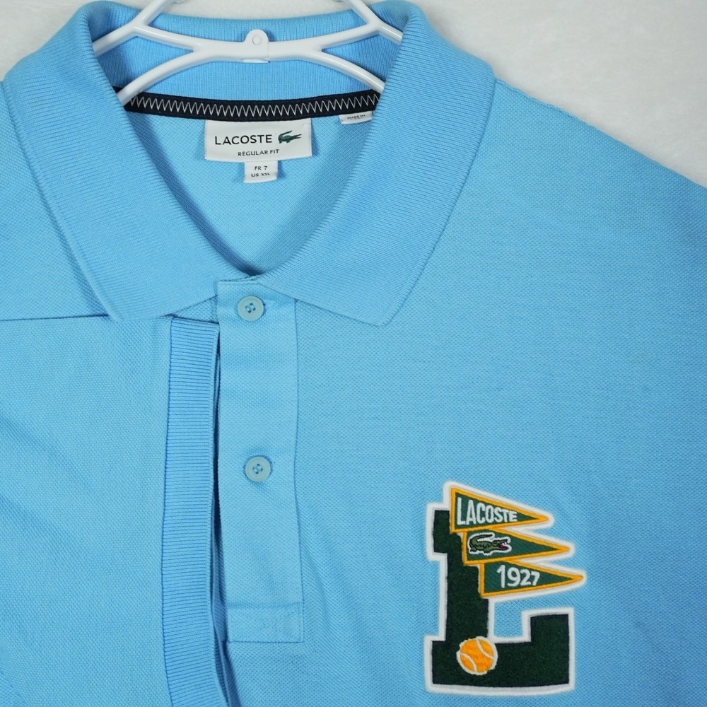 Lacoste Mens PH7730 Regular Fit Polo Shirt Light Blue Varsity L Patch XXL